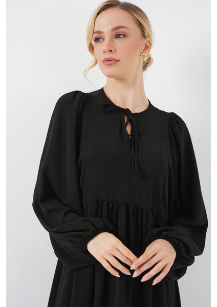 Kadın BDART Düğmeli Tekstil Desenli Max Dress Siyah