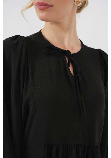 Kadın BDART Düğmeli Tekstil Desenli Max Dress Siyah