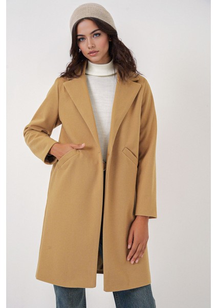 Kadın BDART Şal Yaka Herringbone Yün Karışımı Kaban Yellow modelleri