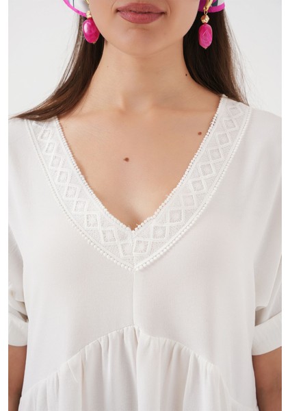 Kadın BDART Astarlı V Yaka Mini Elbise White
