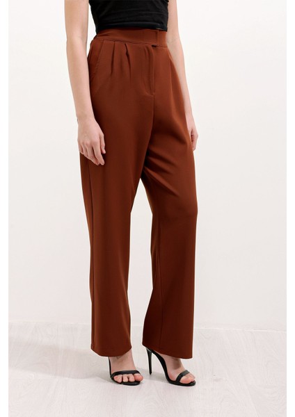 Kadın BDART Kemerli Yüksek Bel Geniş Paça Pantolon Brown