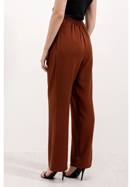 Kadın BDART Kemerli Yüksek Bel Geniş Paça Pantolon Brown