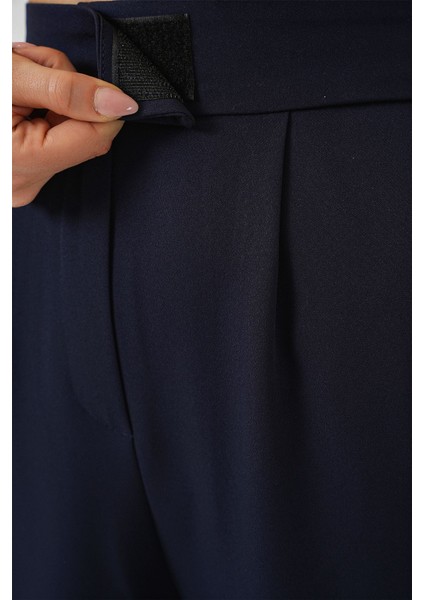 Kadın BDART Kemerli Yüksek Bel Geniş Paça Pantolon Lacivert