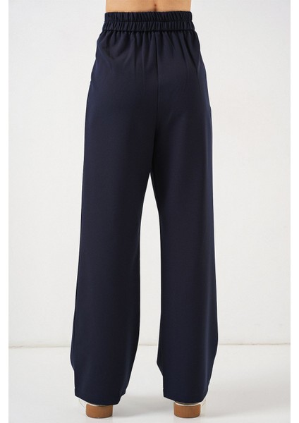 Kadın BDART Kemerli Yüksek Bel Geniş Paça Pantolon Lacivert