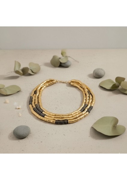 Bohem Şık El Yapımı Uzun Kolye | Etnik Tasarım Gold Detaylı