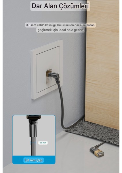 1-Metre Cat8 Ethernet Kablosu 40 Gpbs+5G+2000 Mhz. 360° Dönebilen Tasarım RJ45 Altın Konnektör CE Lisanslı Sağlam Kablo Orjinal fırsatları
