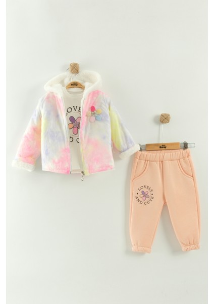 Kız Bebek Baskılı Sweatshirt, Pantolon ve Ceket 3'lü Takım (9-12-18 Ay)