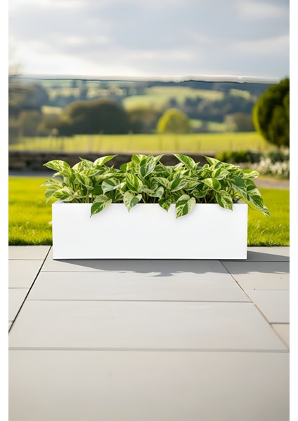 Zenith 97X28 cm Yatay Dikdörtgen Beyaz Saksılık - Iç & Dış Mekan Modern Metal Saksı (97X27X28 Cm) fiyatları