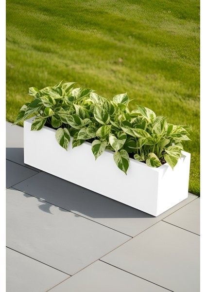 Zenith 97X28 cm Yatay Dikdörtgen Beyaz Saksılık - Iç & Dış Mekan Modern Metal Saksı (97X27X28 Cm) fırsatları