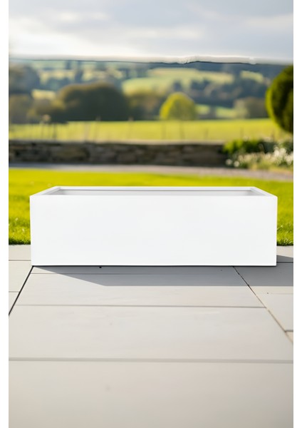 Zenith 97X28 cm Yatay Dikdörtgen Beyaz Saksılık - Iç & Dış Mekan Modern Metal Saksı (97X27X28 Cm) indirimleri