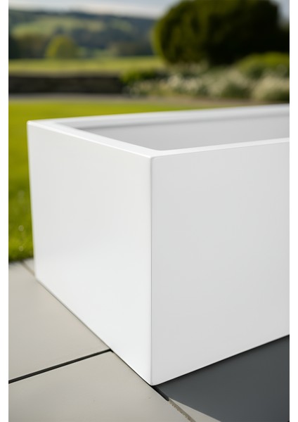 Zenith 97X28 cm Yatay Dikdörtgen Beyaz Saksılık - Iç & Dış Mekan Modern Metal Saksı (97X27X28 Cm)