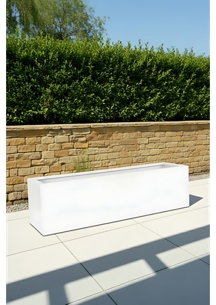Zenith 97X28 cm Yatay Dikdörtgen Beyaz Saksılık - Iç & Dış Mekan Modern Metal Saksı (97X27X28 Cm)