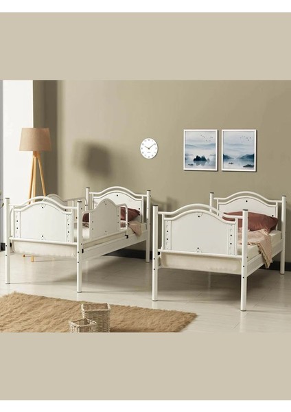 Argimo Avangard Genç Çocuk Odası Ahşap Başlıklı Metal Ranza ve Karyola 90 x 200 Beyaz fiyatları