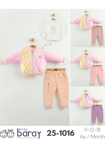 Kız Bebek Baskılı 3'lü Eşofman Takımı (Sweatshirt, Pantolon, Ceket) (9-12-18 Ay) indirimleri