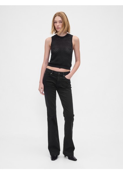 Kadın Siyah Low Rise Flare Jean Pantolon