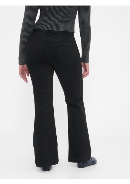 Kadın Siyah Low Rise Flare Jean Pantolon modelleri