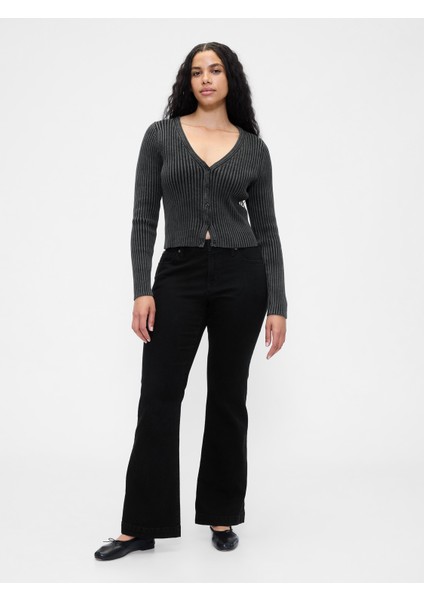Kadın Siyah Low Rise Flare Jean Pantolon fırsatları