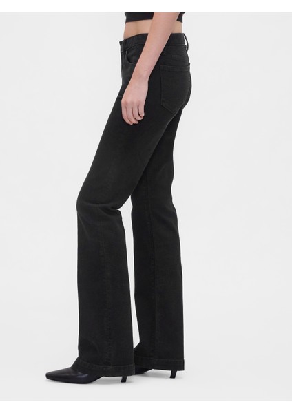Kadın Siyah Low Rise Flare Jean Pantolon