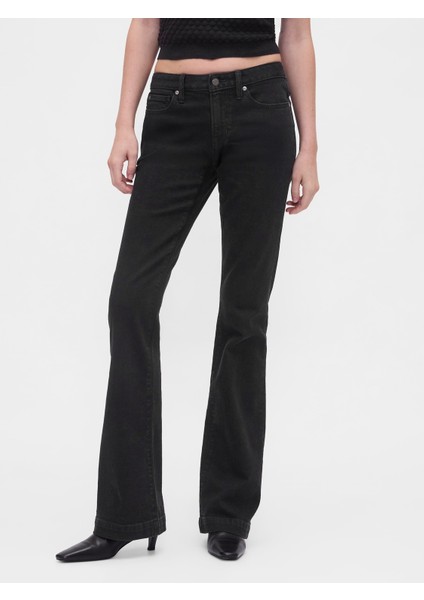 Kadın Siyah Low Rise Flare Jean Pantolon