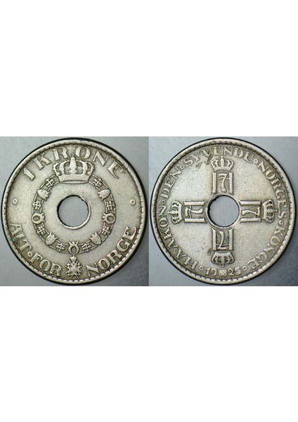 Norveç 1 Kron 1925 Delikli. Az Çıkar. fırsatları