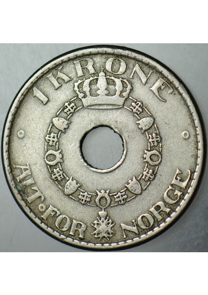 Norveç 1 Kron 1925 Delikli. Az Çıkar. indirimleri