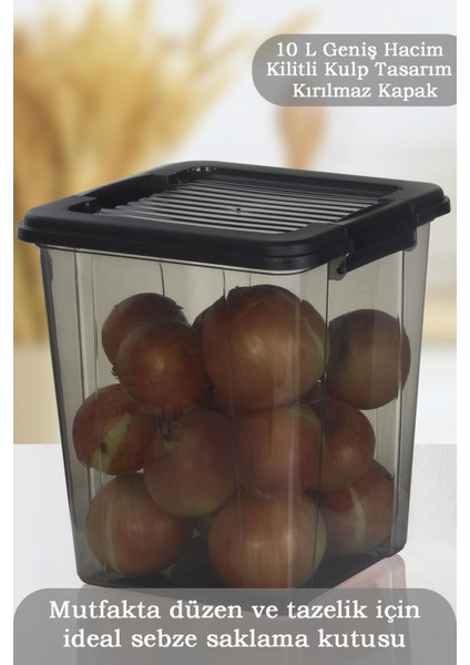 2'li Mega Box 10 L Patates Soğan Saklama Kutusu Kilit Kapaklı Çok Amaçlı Sebzelik Saklama Kabı Siyah fiyatları