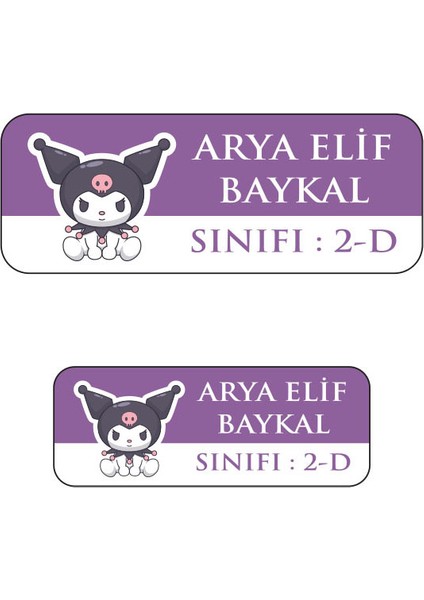 Kuromi Temalı Okul Etiketi Isme Özel 170 Adet (90 Adet 34X13 Mm, 80 Adet 45X17 Mm) modelleri