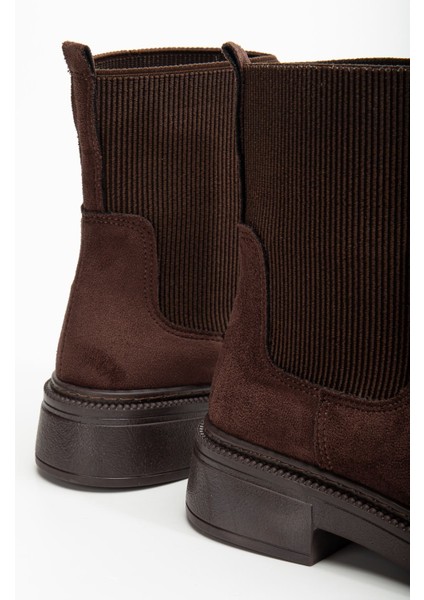 Kadın Kalın Taban Kahverengi Süet Elastik Yan Bantlı Günlük Bot modelleri
