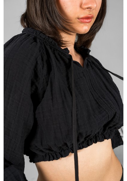 Müslin Kadın Reglan Kol Crop