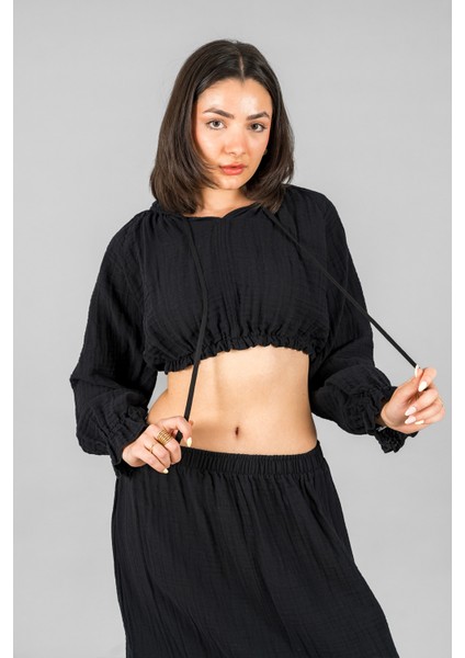 Müslin Kadın Reglan Kol Crop