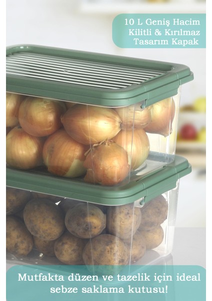 2'li Mega Boy 10 L Patates Soğan Saklama Kutusu Kilit Kapaklı Çok Amaçlı Sebzelik Saklama Kabı Mint fiyatları