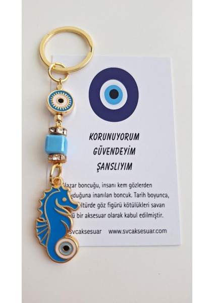 Hediyelik Nazar Boncuklu Şans Denzatı Anahtarlık - Mavi 10,5 cm