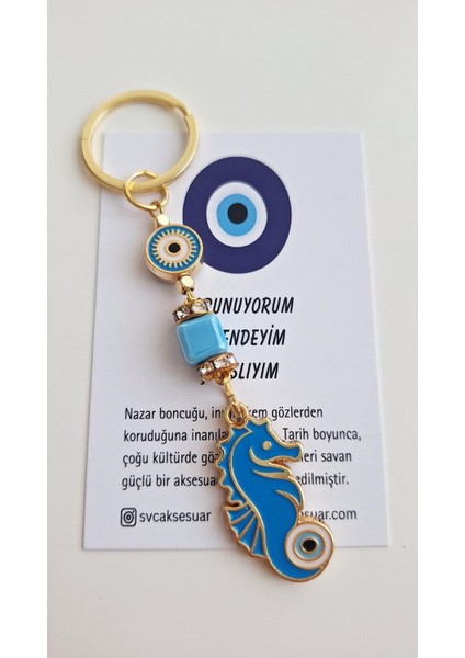 Hediyelik Nazar Boncuklu Şans Denzatı Anahtarlık - Mavi 10,5 cm modelleri