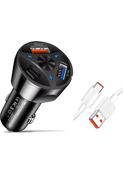 Hızlı Şarj Destekli 3.0 Oto Çakmaklık Şarj Aleti (Type C Kablo Hediyeli)