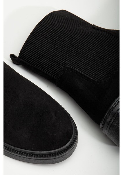 Kadın Kalın Taban Siyah Süet Elastik Yan Bantlı Günlük Bot modelleri