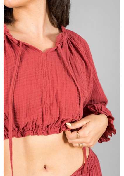 Müslin Kadın Reglan Kol Crop