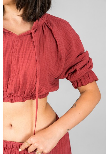 Müslin Kadın Reglan Kol Crop indirimleri