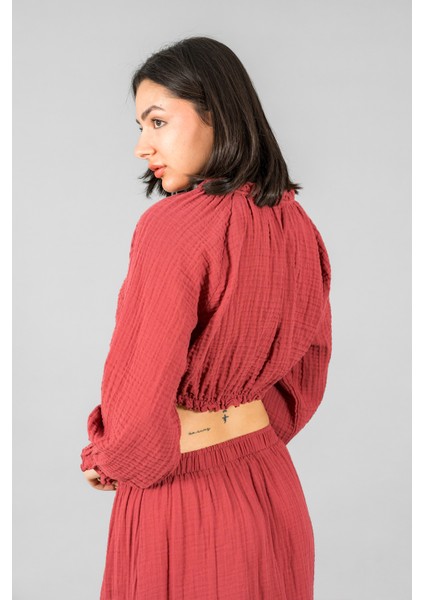 Müslin Kadın Reglan Kol Crop