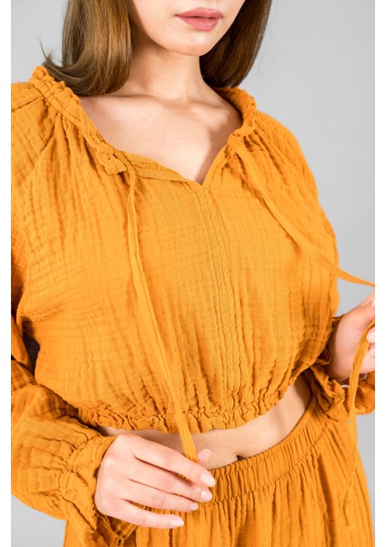 Müslin Kadın Reglan Kol Crop