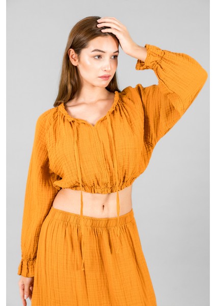 Müslin Kadın Reglan Kol Crop