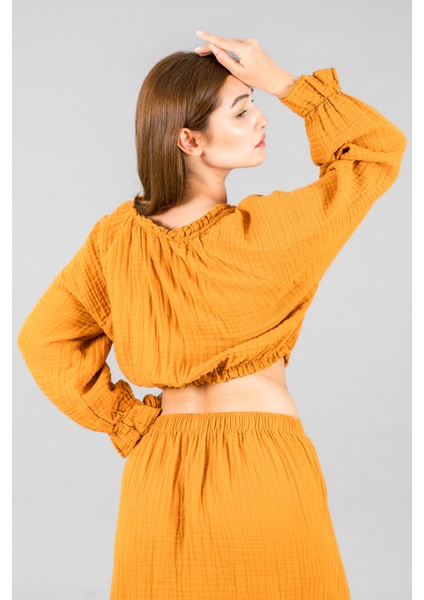 Müslin Kadın Reglan Kol Crop