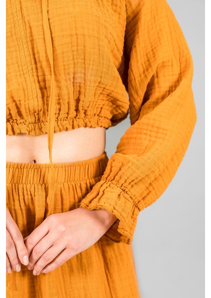 Müslin Kadın Reglan Kol Crop