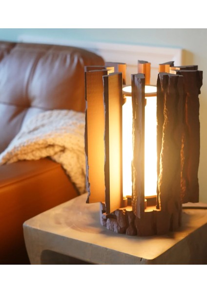 Doğal Kütük Dokulu Abajur | Modern ve Şık Aydınlatma