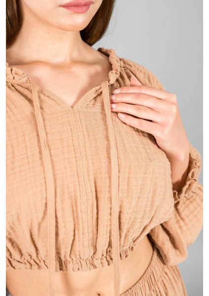 Müslin Kadın Reglan Kol Crop