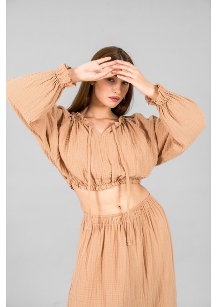 Müslin Kadın Reglan Kol Crop modelleri