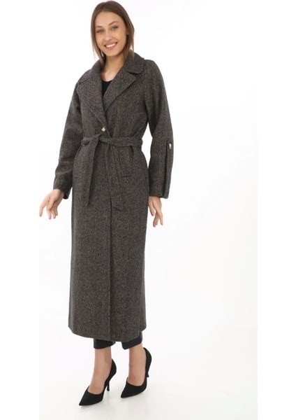 Kolu Apoletli Astarlı Kaşmir Kaşe Kaban - Füme modelleri