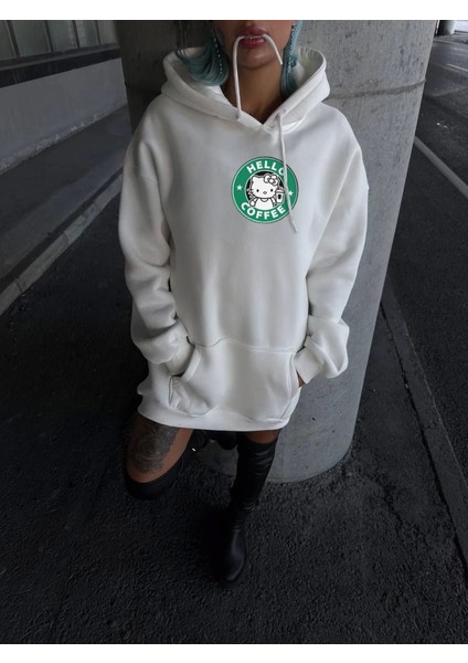 Üç Iplik Penye Uzun Kol Kapşonlu Sweatshirt - Beyaz modelleri