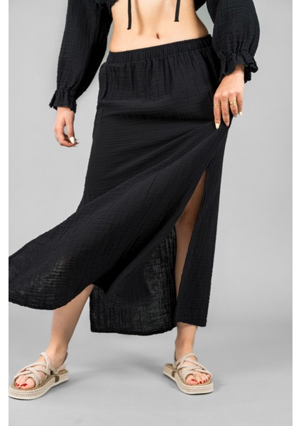 Müslin Kadın Uzun Yırtmaçlı Etek