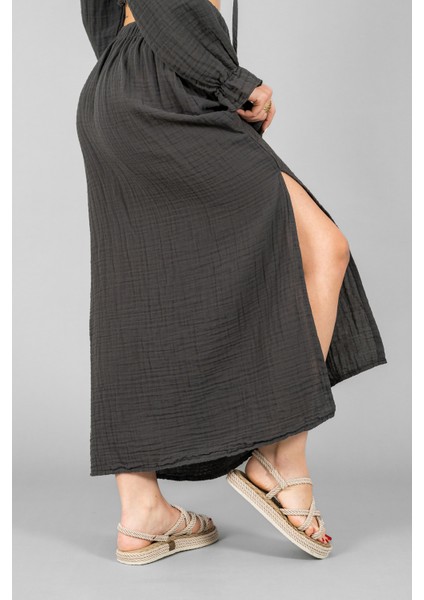 Müslin Kadın Uzun Yırtmaçlı Etek modelleri