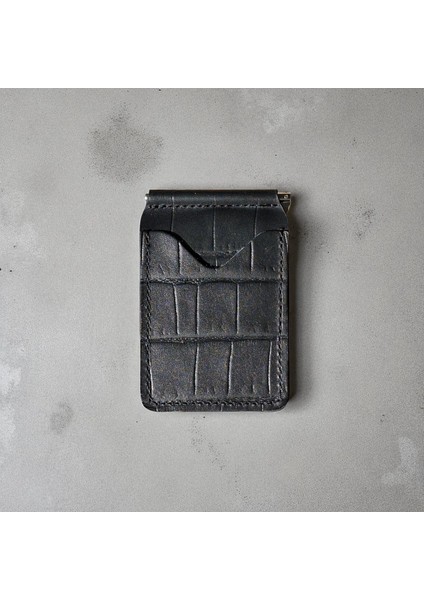 Siyah Erkek Cüzdan Para Klipsli Hakiki Deri İnce Pratik Kartlık Cüzdan Desenli